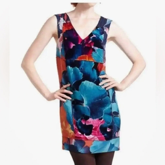 Anthropologie Dresses & Skirts - Anthropologie Silk Velvet Leifsdottir Floral Mini Dress Sz 6 Boho Artsy Colorful